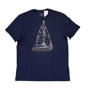 **NWT J. Crew Men's Navy W/Holiday/Christmas Lights Sailboat Graphic Tee - M